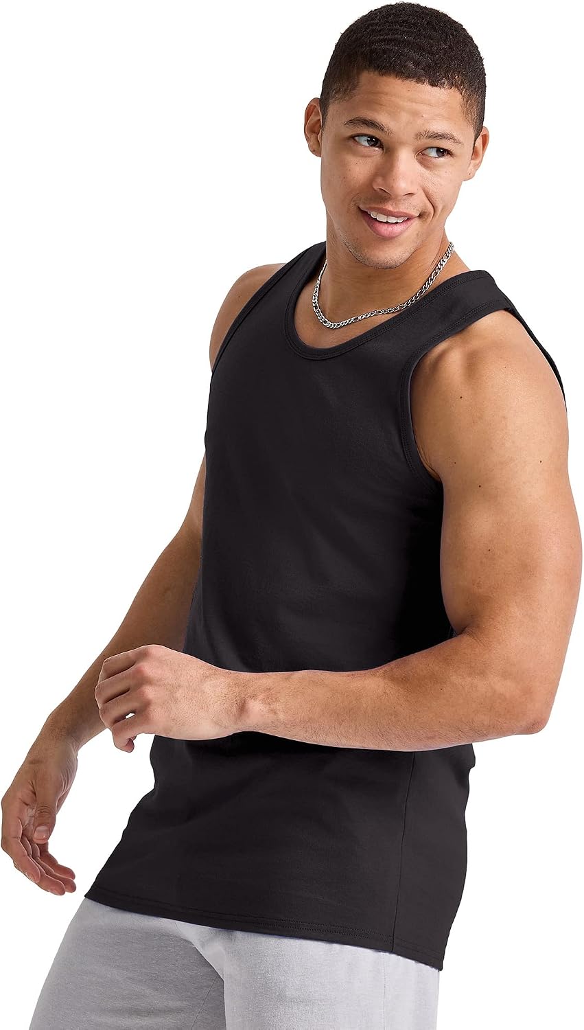 HOTHanes Men's Essentials Tank Top Pack, Midweight Cotton Tanks, Sleeveless Shirts, 3-Pack