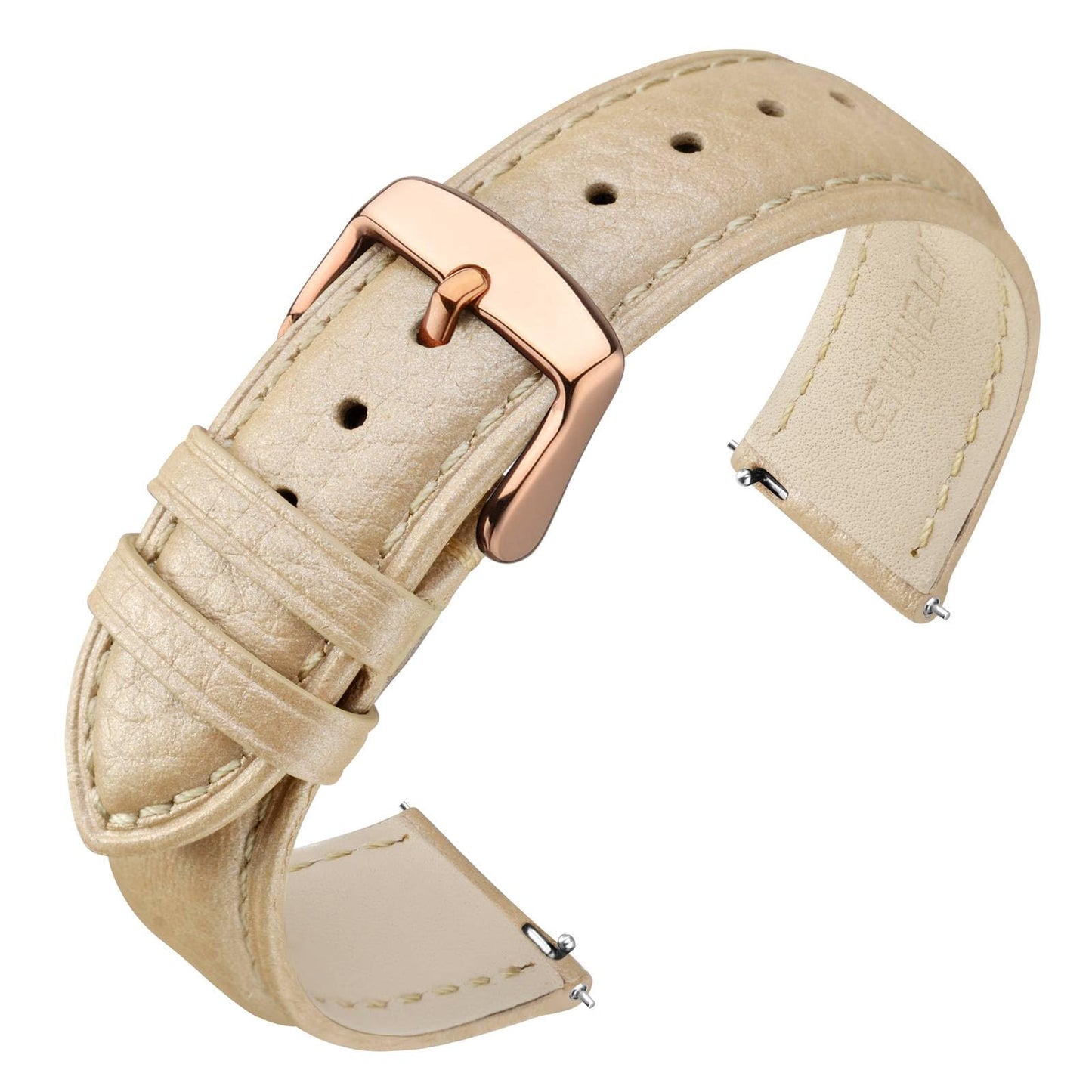 HOTANNEFIT Watch Band 18mm, Quick Release Textured Padded Leather Straps with Gold Buckle for Men and Women (Black)