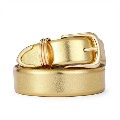 HOTRISANTRY Women's Leather Belts with Gold Buckle Fashion Leather Waist Belt Elegant Ladies Belts for Jeans Gifts for Women