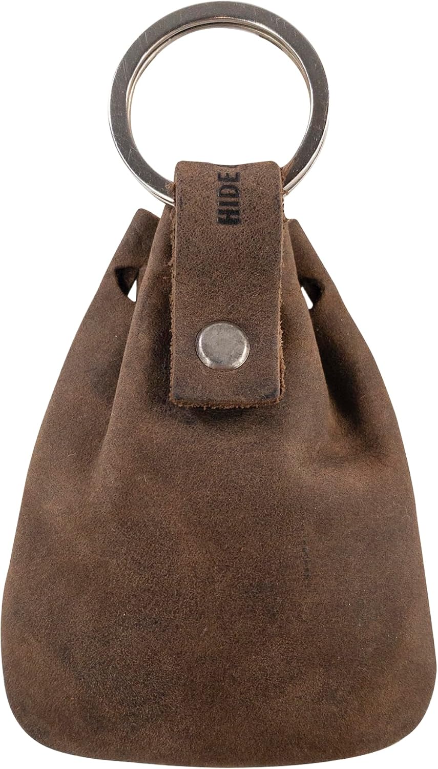 HOTHide & Drink, Mini Medieval Pouch Keychain, Tiny Bag with Keyring, Coin Organizer, Coin Pouch, Full Grain Leather, Handmade