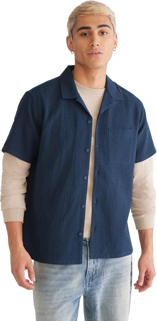 HOTAEROPOSTALE Men's Short Sleeve Textured Shirt