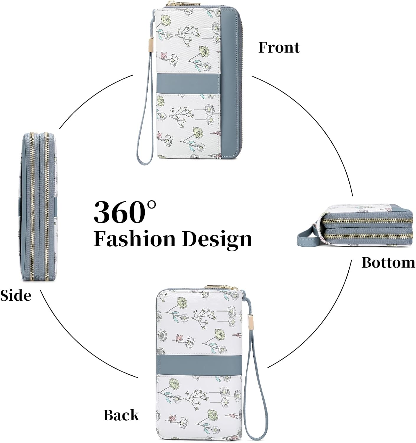 HOTSENDEFN Wallets for Women Double Zip Pocket RFID Blocking Vegan Leather Card Holder Ladies Large Capacity Wristlet Clutch