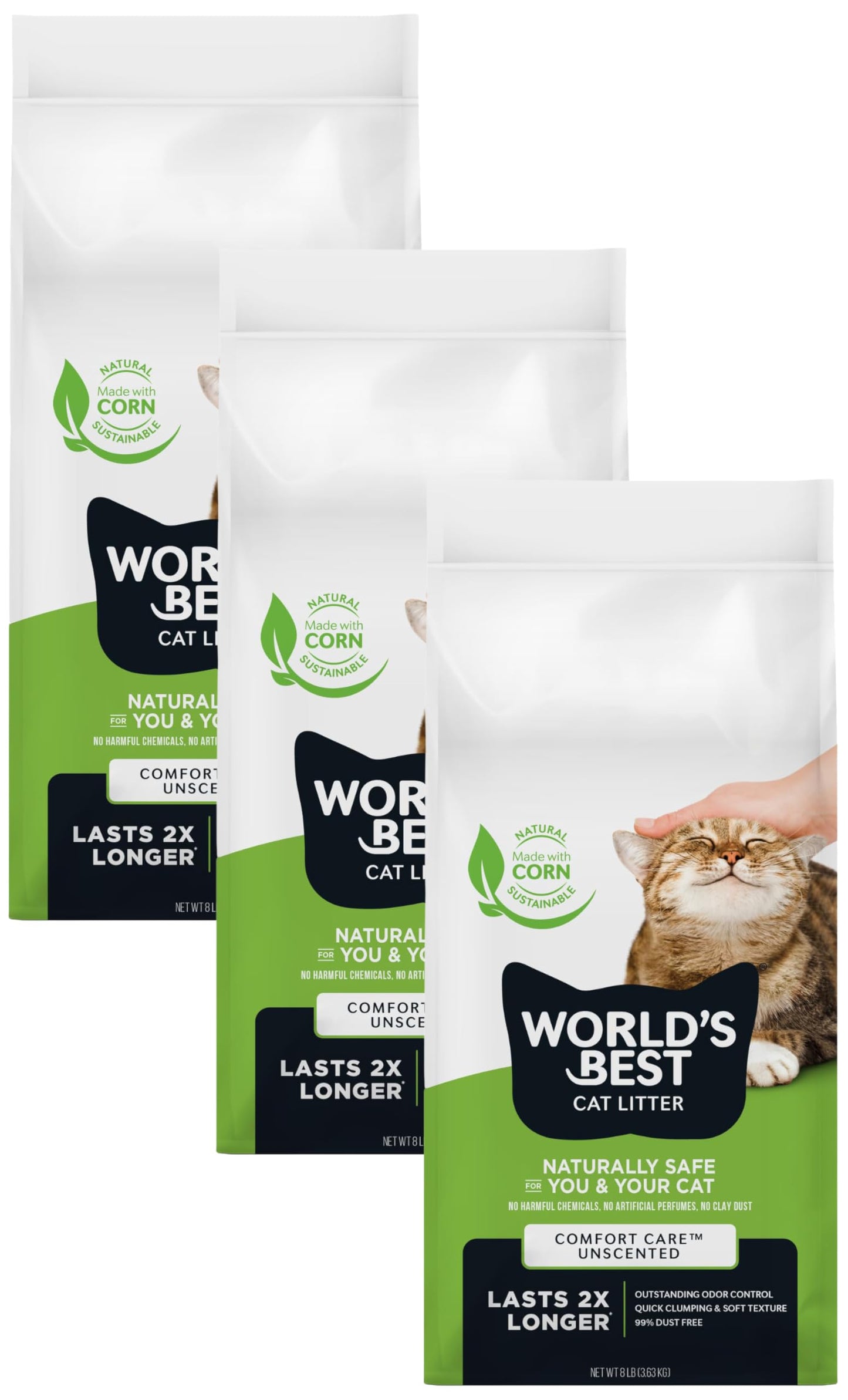 HOTWorld's Best Cat Litter, Comfort Care, Unscented, Odor Control, 15 lb Bag | Gentle odor control for sensitive cats and lasts 2x longer; natural corn litter, quick clumping, flushable, 99% dust free