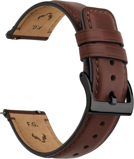HOTFullmosa Leather Watch Bands for Men, 18mm 19mm 20mm 21mm 22mm 24mm 26mm Quick Release Watch Bands Strap - Burnished Band Vintage Wristband with Stainless Steel Metal Clasp