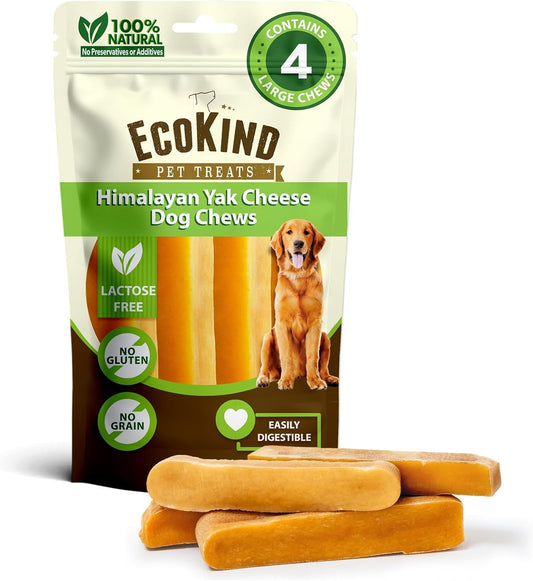 HOTEcoKind Yak Cheese Himalayan Dog Chews, Yak Chews for Large Dogs, 4-5 Bones | 1 Lb, Long Lasting for Aggressive Chewers, Only 3 Ingredient Natural High Protein Dental Dog Treats, No Additives or Lactose