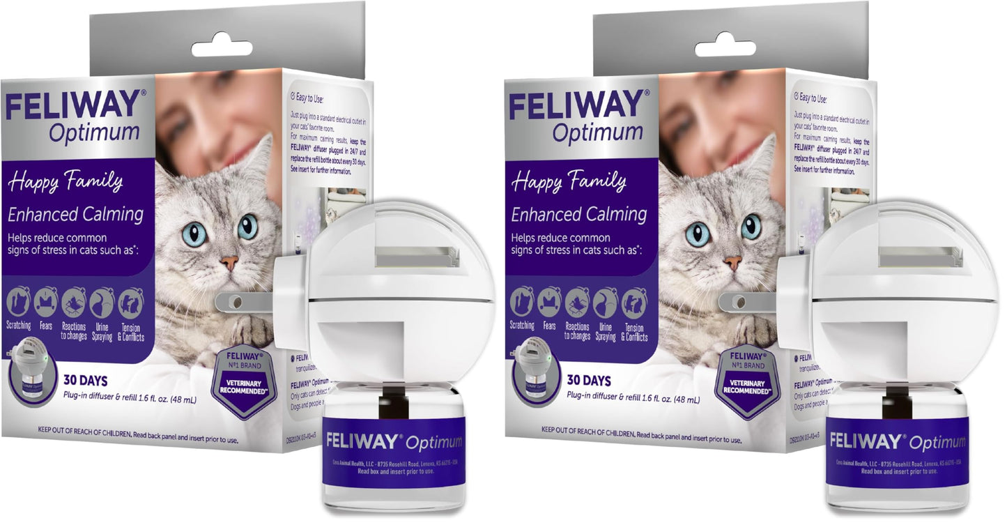 HOTFELIWAY Optimum Cat Calming Pheromone Diffuser Kit | Advanced Support to Help Reduce Urine Spraying, Scratching, Fighting & Hiding Due to Stress. 30-Day Diffuser Supply