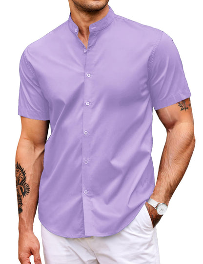 HOTCOOFANDY Muscle Fit Dress Shirts for Men Banded Collar Casual Button Down Shirts