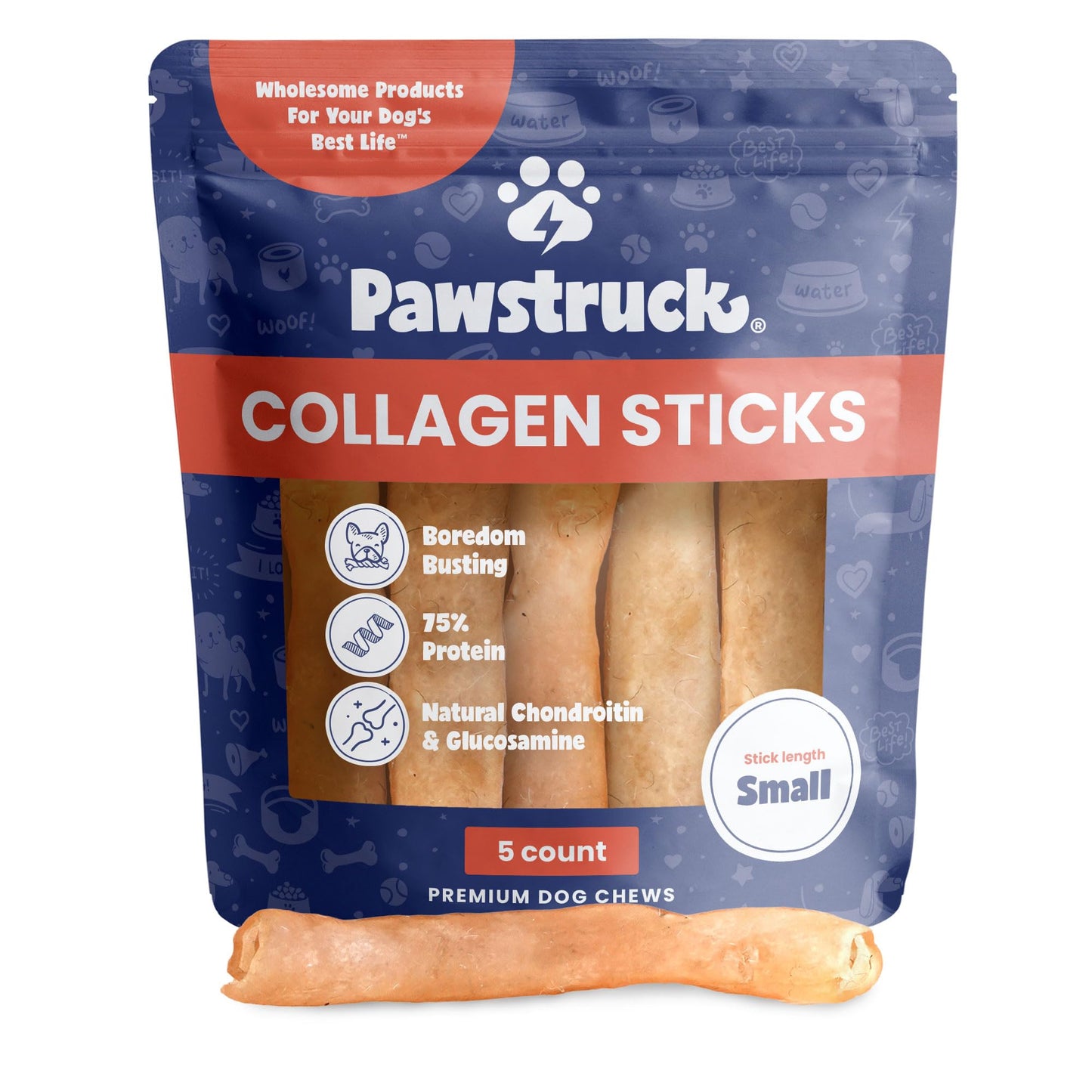 HOTPawstruck Natural Large 12" Beef Collagen Sticks for Dogs – Long-Lasting Rawhide Alternative, High Protein Treats with Chondroitin & Glucosamine – 5 Pack