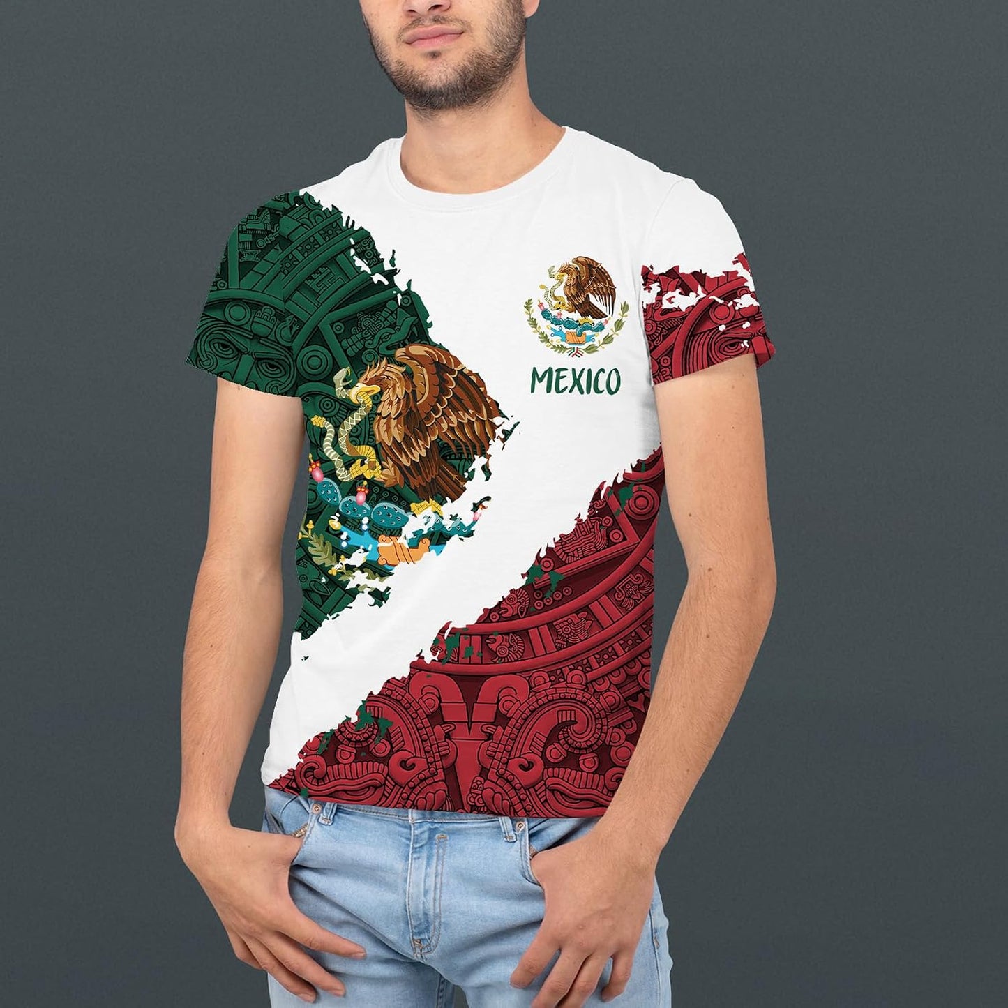 HOTFAYBA Aztec Mexican Shirts Short Sleeves Summer Mexico Shirt Mexico Jersey Unisex 3D Shirts