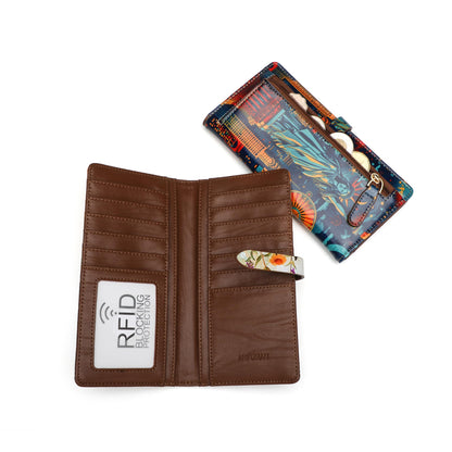 HOTSlim Wallets for Women Credit Card Holder RFID Bifold Clutch Long Ladies Billfold Wallets with Zipper Coin Pocket ID Window Fireworks