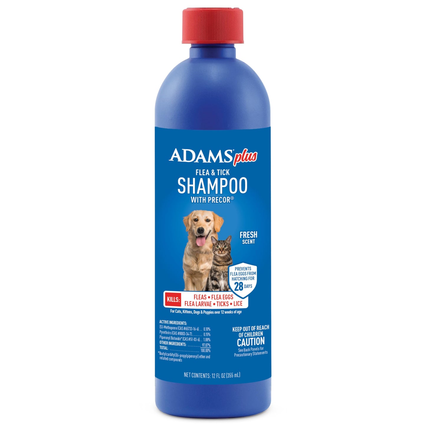 HOTADAMS Plus Flea & Tick Shampoo with Precor for Dogs, Cats, Puppies & Kittens, Flea Shampoo to Treat Infestations, Kills Ticks, Fleas, Flea Eggs & Lice, Cleans and Conditions Coat, 12 Ounces