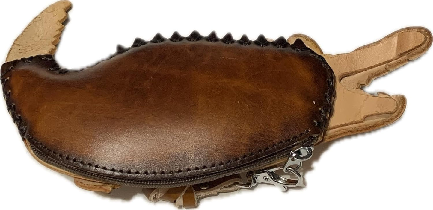 HOTHandmade Vintage Genuine Leather 3D Animal Alligator Coin Purse with Removable wrist strap (Brown)