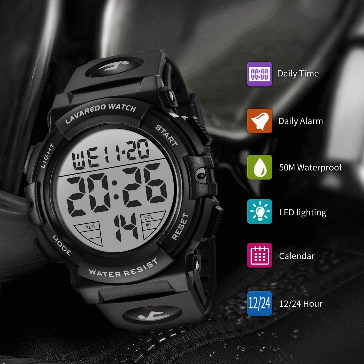 HOTL LAVAREDO Mens Digital Watch Sports Military Watches Waterproof Outdoor Chronograph Wrist Watches for Men with LED Back Ligh/Alarm/Date