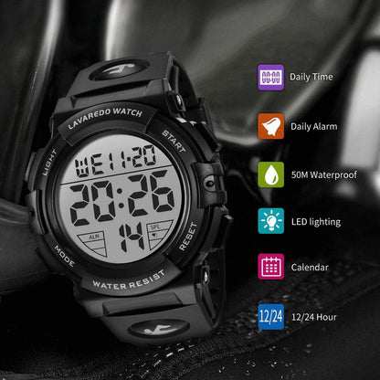 HOTL LAVAREDO Mens Digital Watch Sports Military Watches Waterproof Outdoor Chronograph Wrist Watches for Men with LED Back Ligh/Alarm/Date