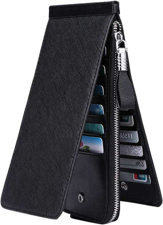 HOTWomen's Genuine Leather Credit Card Holder RFID Long Zipper Purse Wallet