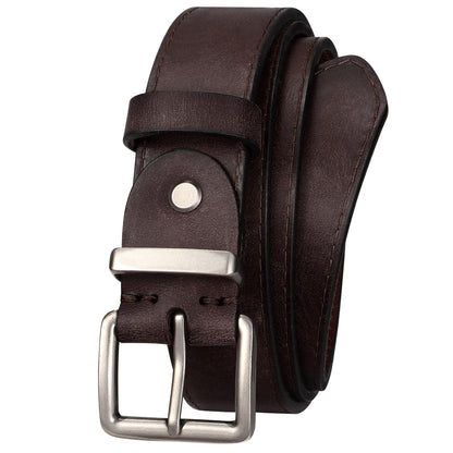 HOTWomen's Full Grain Leather Belt for Jeans Pants Real Genuine Leather Waist Belt with Matte Gold/Silver Buckle