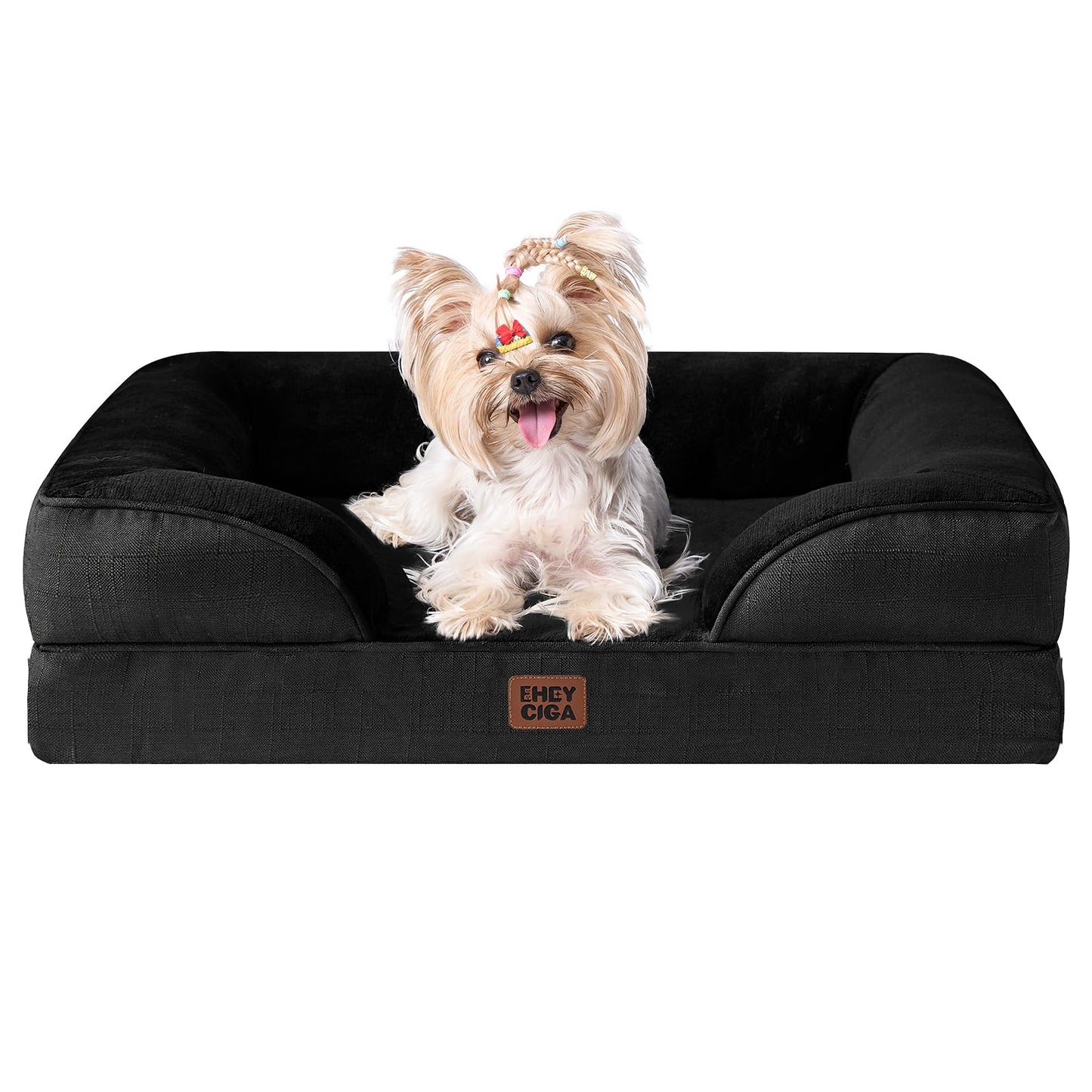 HOTEHEYCIGA Orthopedic Dog Beds for Extra Large Dogs 44x32Inch, Polyurethane Foam XL Pet Bed with Sides, Non-Slip and Egg-Crate Foam Big Dog Couch Bed with Washable Removable Cover, Grey