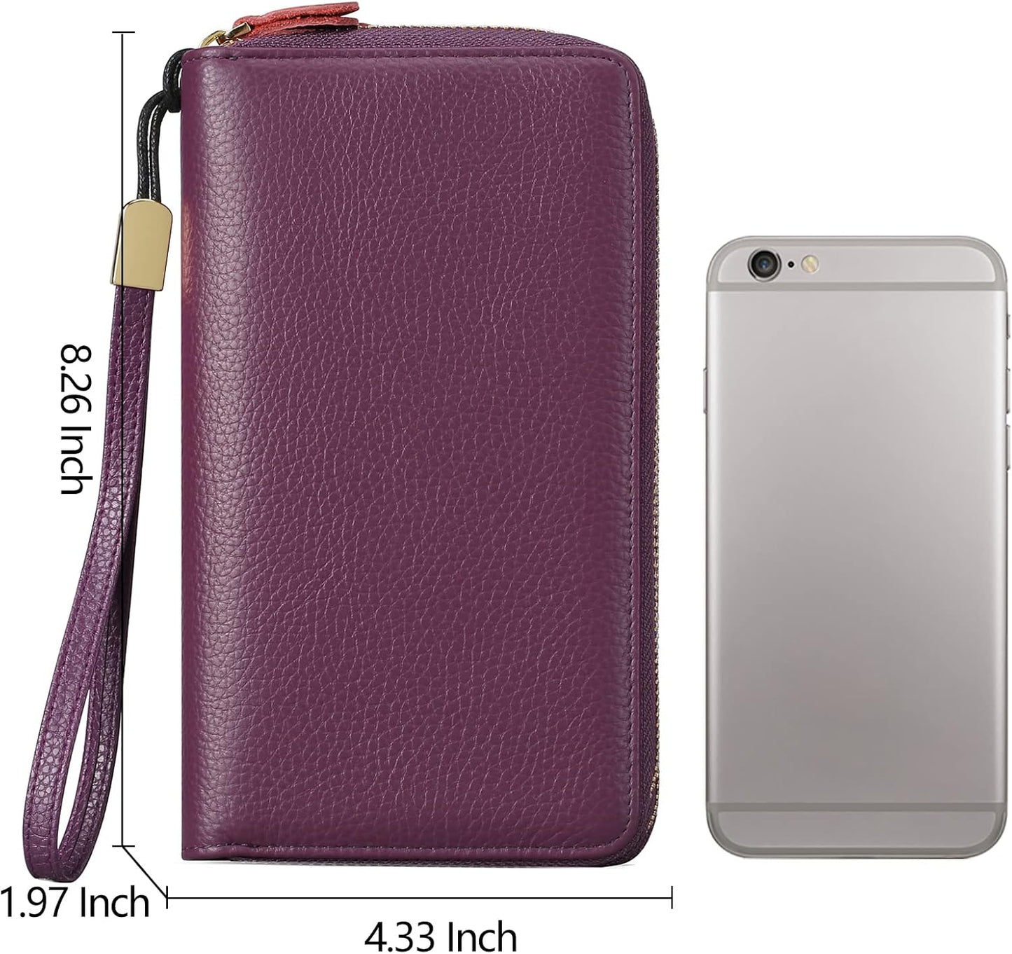 HOTSENDEFN Leather Women Wallet RFID Blocking Zipper Around Phone Holder Clutch Wristlet Large Capacity