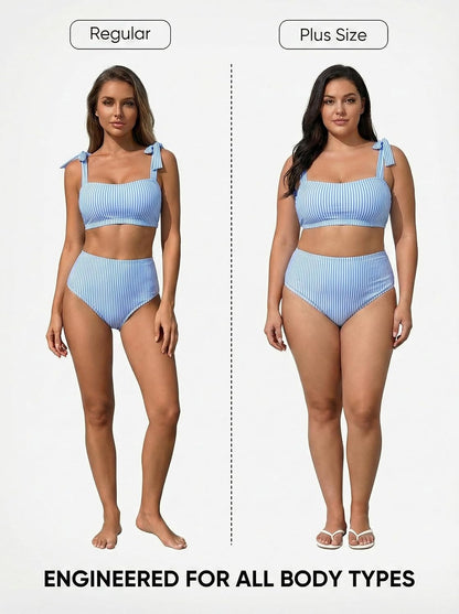 HOTHerseas Women's Tie Shoulder Bikini Sets 2 Piece Striped Swimsuits High Waisted Bathing Suits