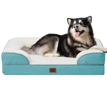 HOTEHEYCIGA Orthopedic Dog Beds for Extra Large Dogs 44x32Inch, Polyurethane Foam XL Pet Bed with Sides, Non-Slip and Egg-Crate Foam Big Dog Couch Bed with Washable Removable Cover, Grey
