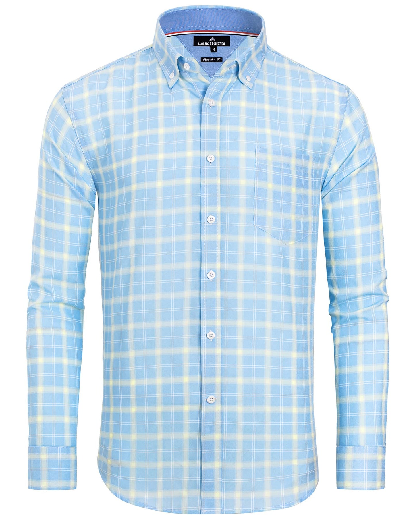 HOTAlimens & Gentle Men's Plaid Button Down Shirts Cotton Long Sleeve Dress Shirts Regular Fit Gingham Shirts