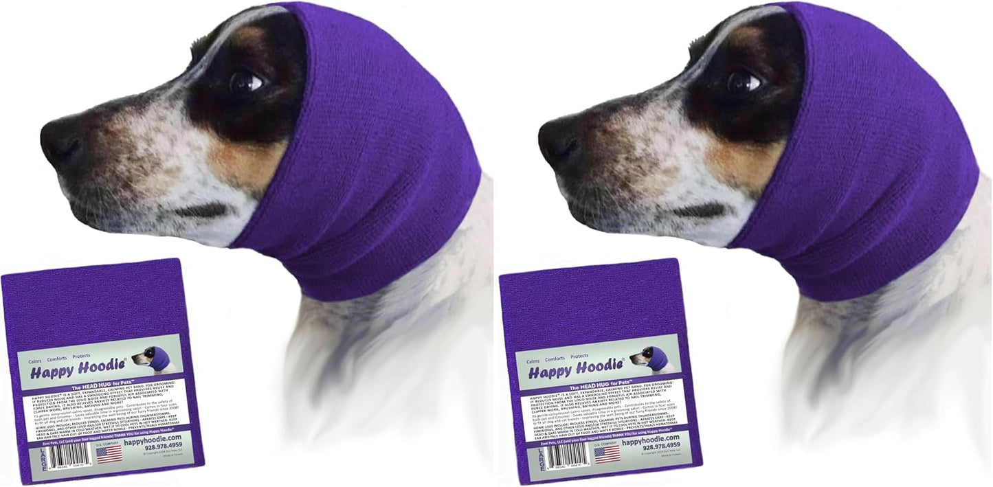 HOTHappy Hoodie The Original Dog & Cat Calming Band - American Brand - Anxiety Relief/Noise Protection - Grooming - Thunder - Fireworks (Black) - Since 2008, Large (Pack of 2)