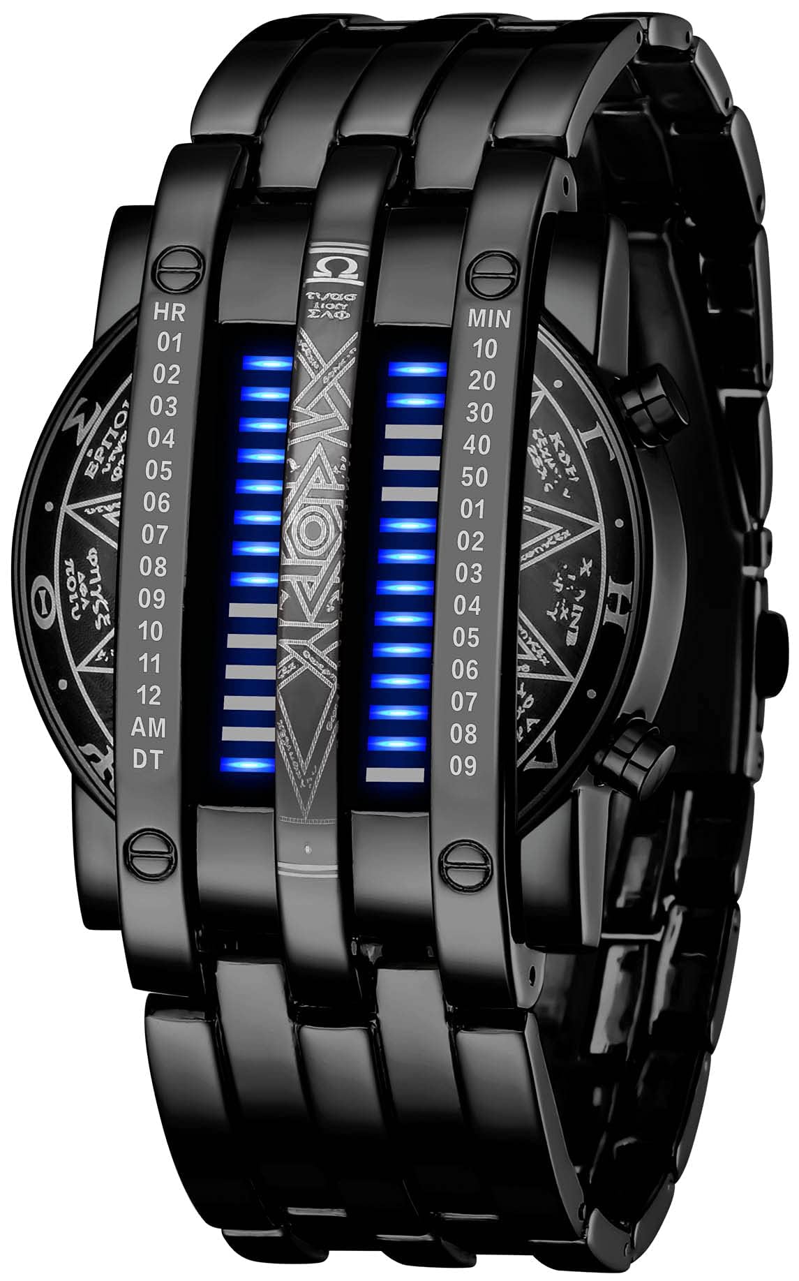 HOTFANMIS Creative Mens Binary Matrix Blue LED Digital Watch Fashion Classic Black Plated Waterproof LED Backlight Bracelet Watches