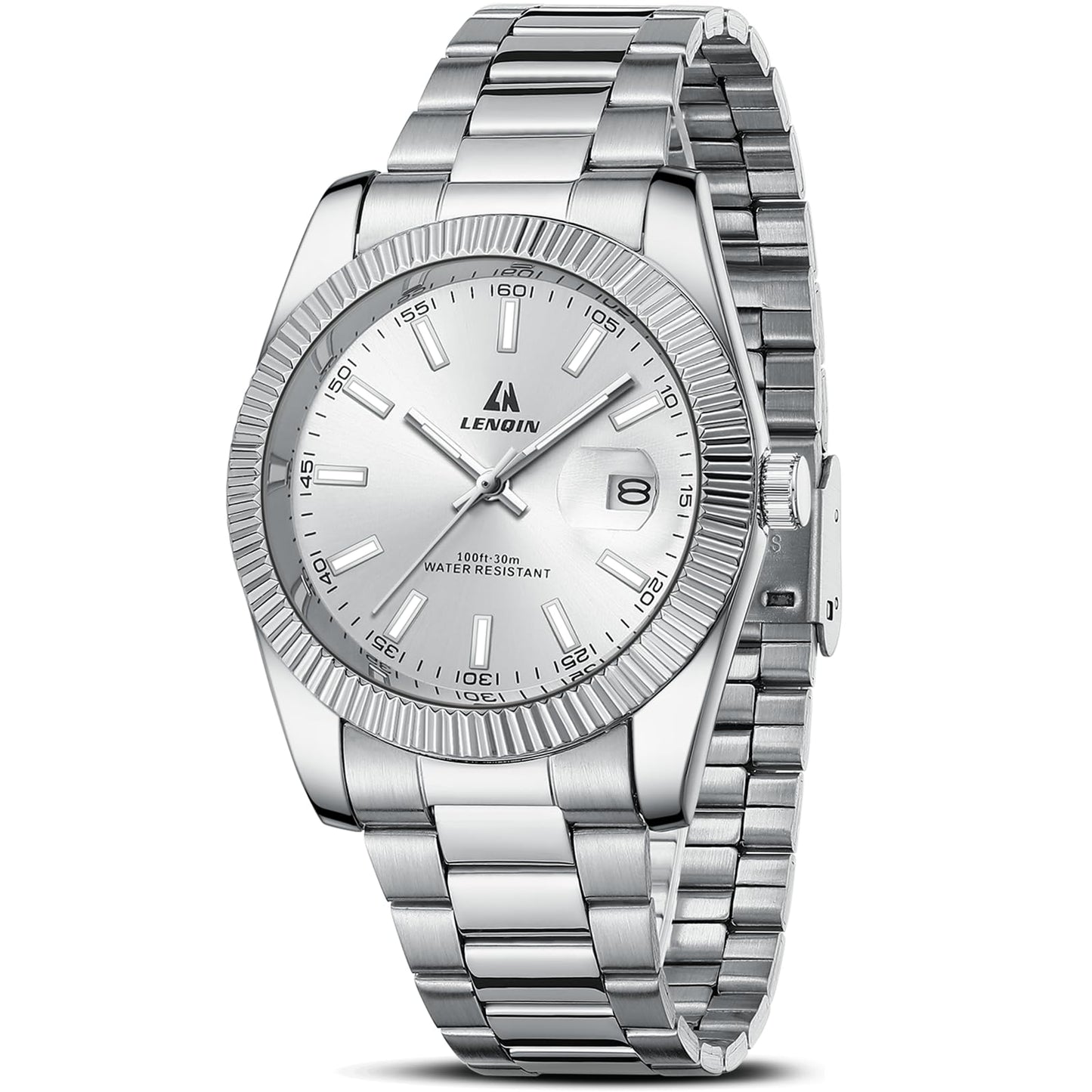 HOTLN LENQIN Mens Watches Waterproof Stainless Steel Watch for Men Analog Quartz Fashion Business Designer Wristwatch