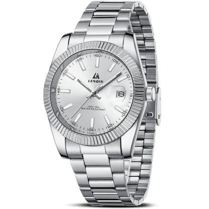 HOTLN LENQIN Mens Watches Waterproof Stainless Steel Watch for Men Analog Quartz Fashion Business Designer Wristwatch