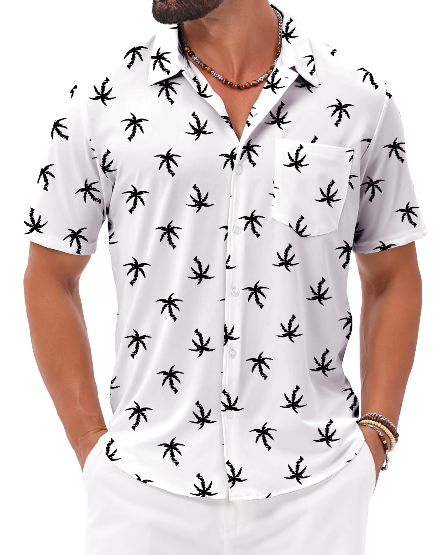 HOTBOJIN Men's Hawaiian Wrinkle Free Short Sleeve Button Down Tropical Floral Beach Vacation Shirt