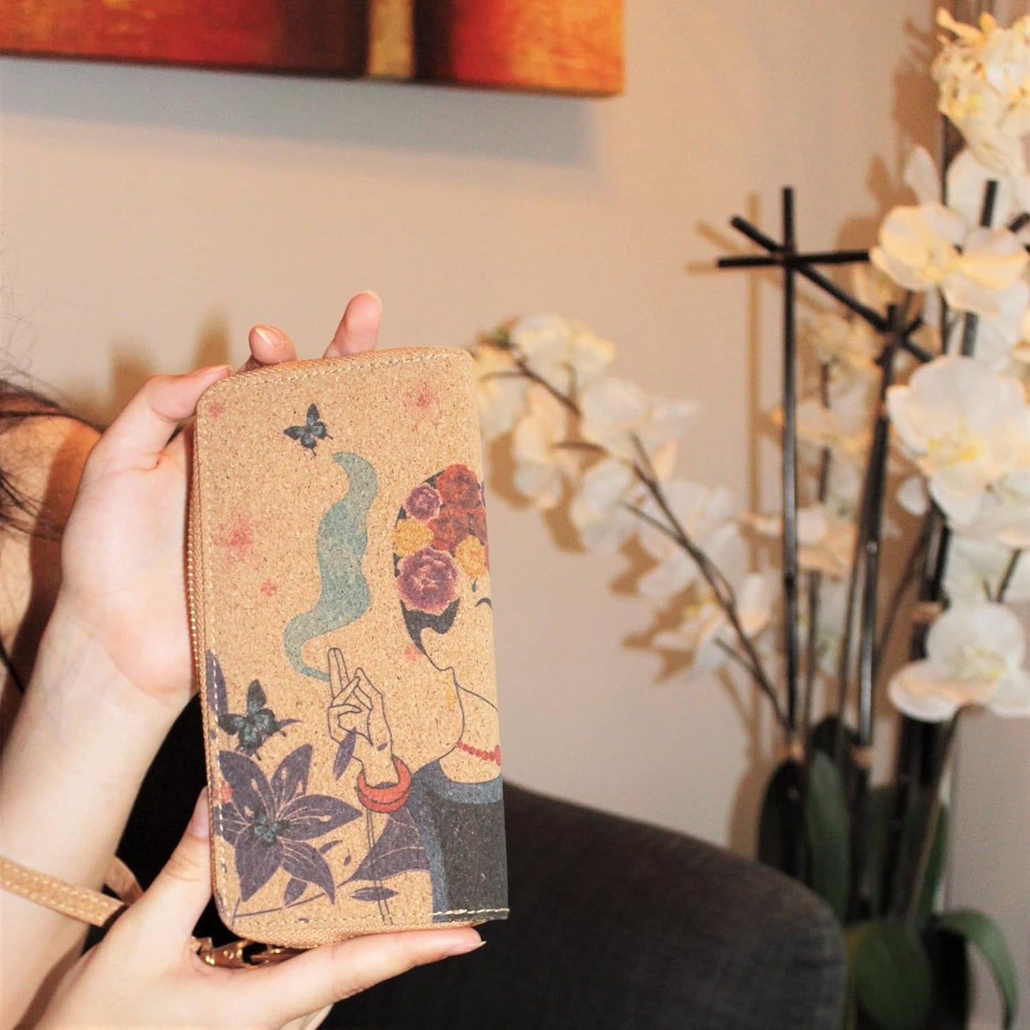 HOTFrida Kahlo Cork Vegan Wristlet Wallet Mexican Art Design