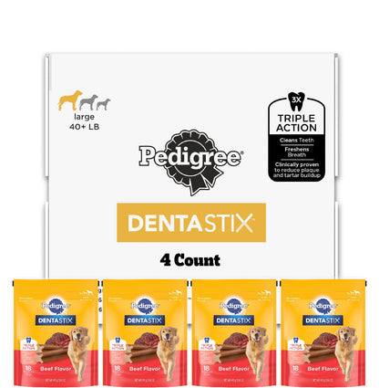 HOTPedigree Dentastix Large Breed Dog Dental Treats, Fresh, 36 Count | Triple action dental care, reduces tartar, cleans teeth, freshens breath, for dogs 40+ lbs, no added sugar/fillers
