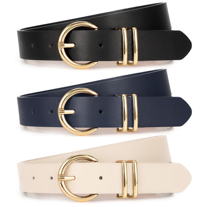 HOTXZQTIVE 3 Pack Women Belts For Jeans Dresses Pants Ladies Leather Waist Belt with Gold Buckle