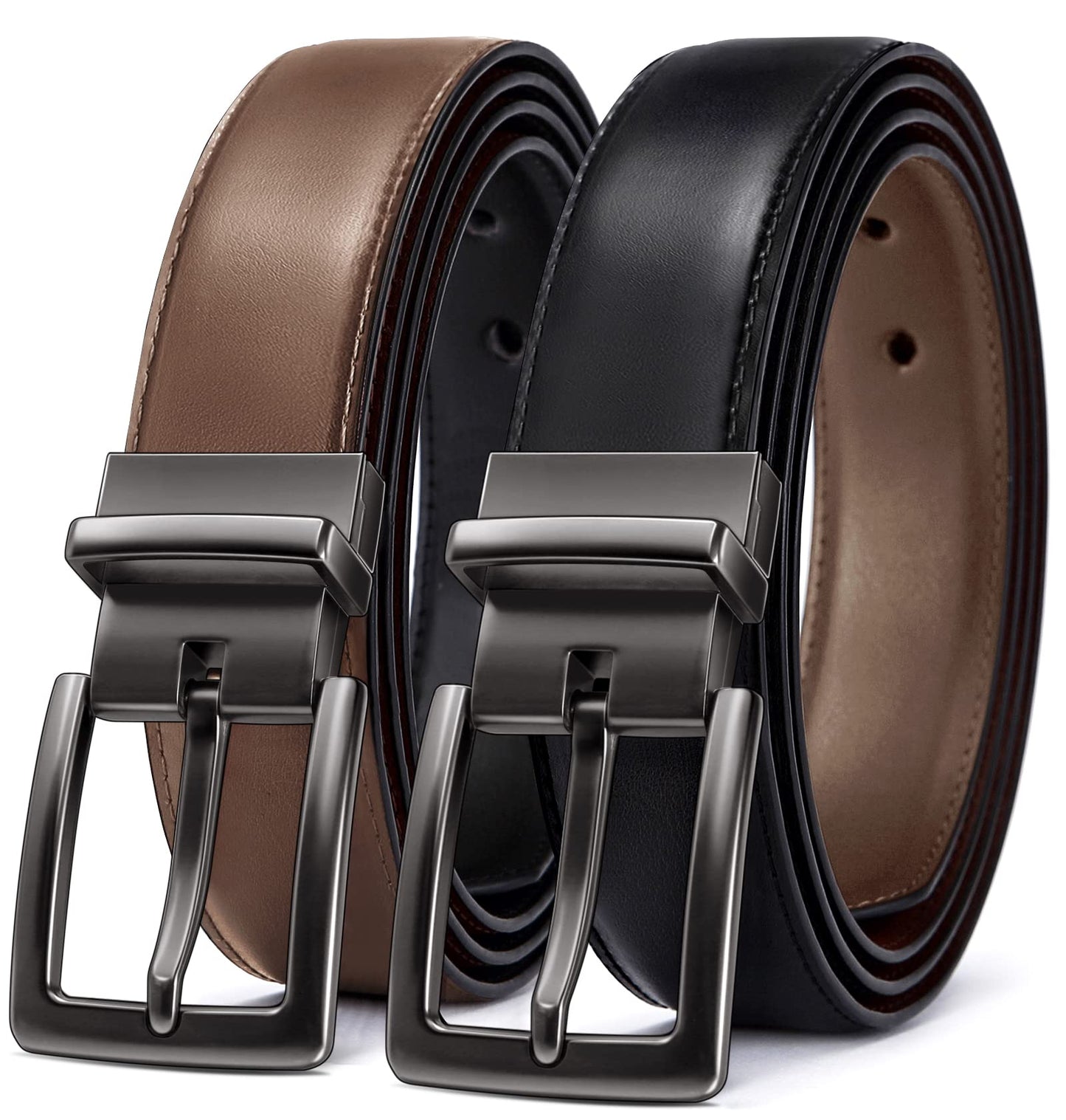 HOTBULLIANT Men's Belt,Reversible Belt Adjustable For Gift Men 1.25”-Cut For Fit-2 Sides in 1 Belt(Not 2)
