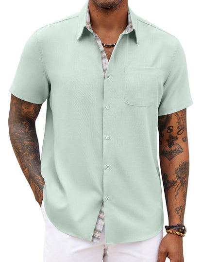 HOTCOOFANDY Men's Button Down Shirts Short Sleeve Casual Summer Beach Vacation Wedding Shirt with Pocket