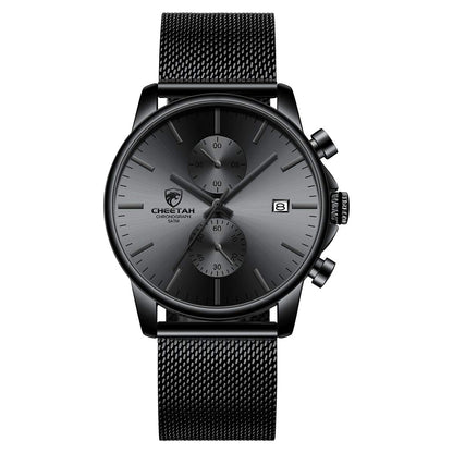 HOTGOLDEN HOUR Mens Watch Fashion Sleek Minimalist Quartz Analog Mesh Stainless Steel Waterproof Chronograph Watches for Men with Auto Date