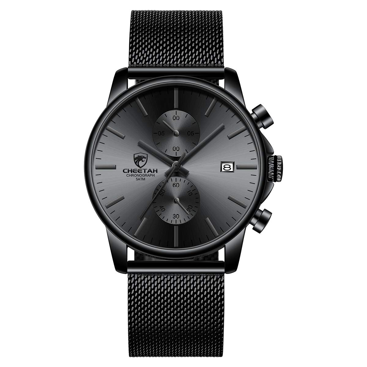 HOTGOLDEN HOUR Mens Watch Fashion Sleek Minimalist Quartz Analog Mesh Stainless Steel Waterproof Chronograph Watches for Men with Auto Date
