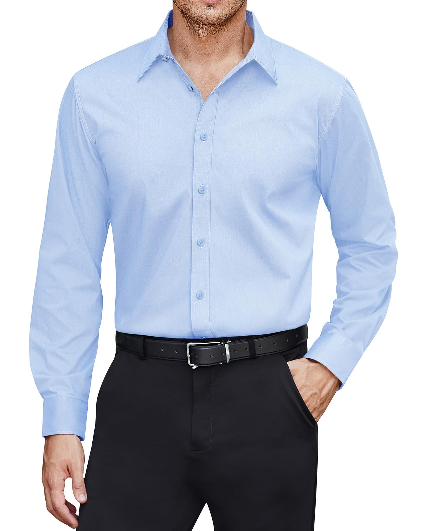 HOTJ.VER Men's Dress Shirts Stretch Stain Shield Long Sleeve Solid Formal Shirt Business Casual Button Down Shirts