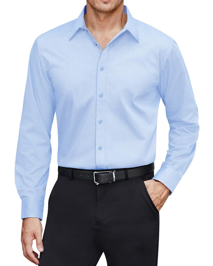 HOTJ.VER Men's Dress Shirts Stretch Stain Shield Long Sleeve Solid Formal Shirt Business Casual Button Down Shirts
