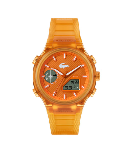 HOTLacoste LC33 Men’s Analog-Digital Quartz Watch - Silicone Strap with Crocodile Texture, TR90 Octagonal Case, Alarm, Chronograph and Calendar -Bold, Sporty Timepiece
