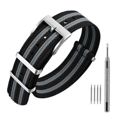 HOTANNEFIT Nylon Watch Band 16mm 18mm 20mm 22mm, One-Piece Waterproof Military Watch Straps with Heavy Buckle