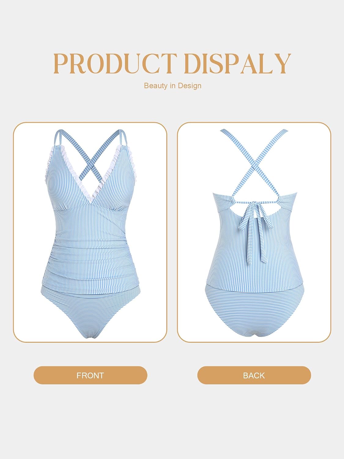 HOTZAFUL Womens Tankini Swimsuits Smocked 2 Piece Bathing Suits Modest Tie Back Swimwear