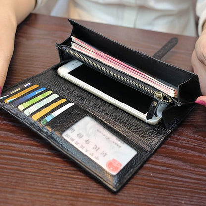 HOTHANSOMFY 2021 New Horsehair Leather Wallet Women Long Leopard Print Coin Purse Drawstring Card Slot Large Capacity Wallets (Leopard)