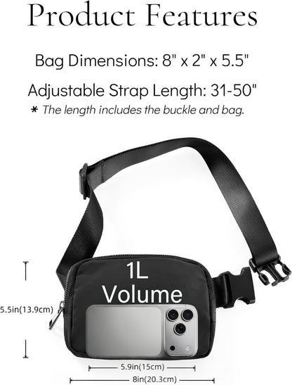 HOTYOSHUYUKI Fanny Pack Crossbody Bag Trendy Waterproof Small Sling Cross Body Purse for Women Men Fashion Waist Packs Mini Belt Pouch Chest Bum Hip Bag Lulu Dupes for Travel Vacation Running Black