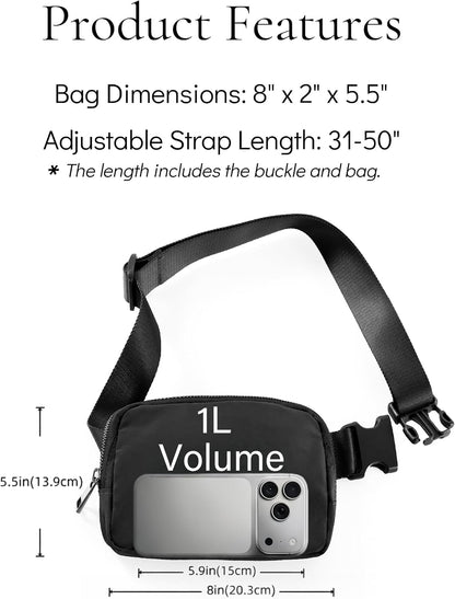 HOTYOSHUYUKI Fanny Pack Crossbody Bag Trendy Waterproof Small Sling Cross Body Purse for Women Men Fashion Waist Packs Mini Belt Pouch Chest Bum Hip Bag Lulu Dupes for Travel Vacation Running Black