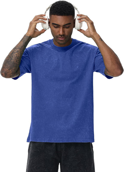 HOTMen's Cotton T-Shirts Oversized Unisex Short Sleeves Casual Loose Wash Solid Basic Tee Tops