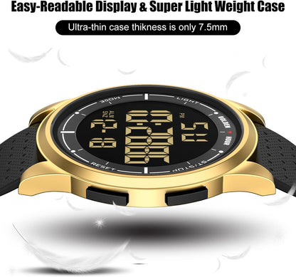 HOTGOLDEN HOUR Ultra-Thin Minimalist Sports Waterproof Digital Watches Men with Wide-Angle Display Rubber Strap Wrist Watch for Men Women