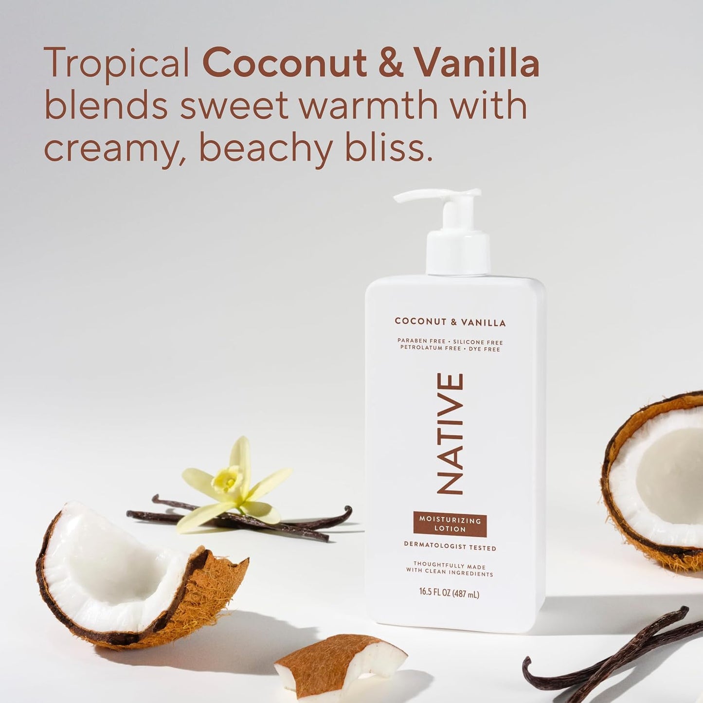 HOTNative Body Lotion, Coconut & Vanilla, 48-Hour Hydration for Dry & Sensitive Skin, Made with Plant-Based Moisturizers like Shea Butter, Silicone & Paraben Free, 16.5 fl oz
