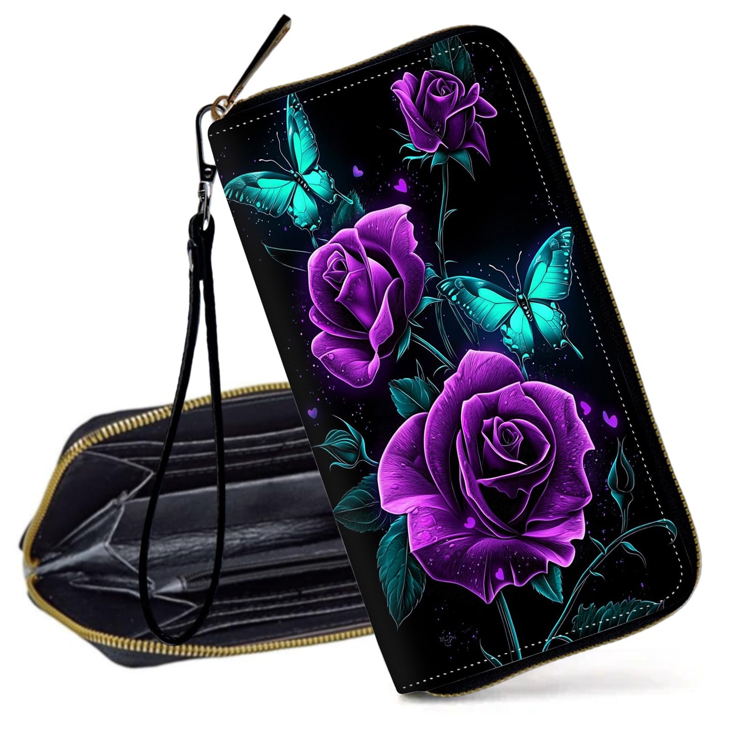 HOTRFID Blocking Wristlet Wallet for Women, Slim PU Leather Clutch Purse with Zipper, Small Credit Card Holder with Wrist Strap, Travel Zip Wallet for Ladies,Colorful alien UFO