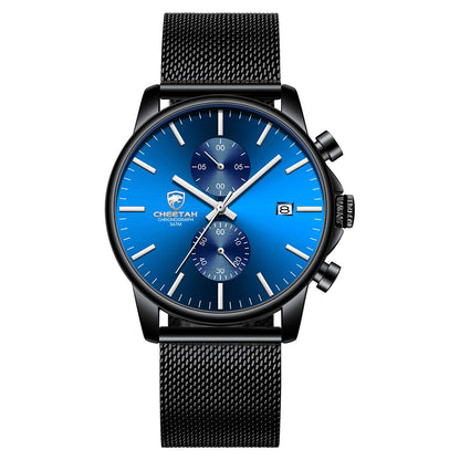 HOTGOLDEN HOUR Mens Watch Fashion Sleek Minimalist Quartz Analog Mesh Stainless Steel Waterproof Chronograph Watches for Men with Auto Date